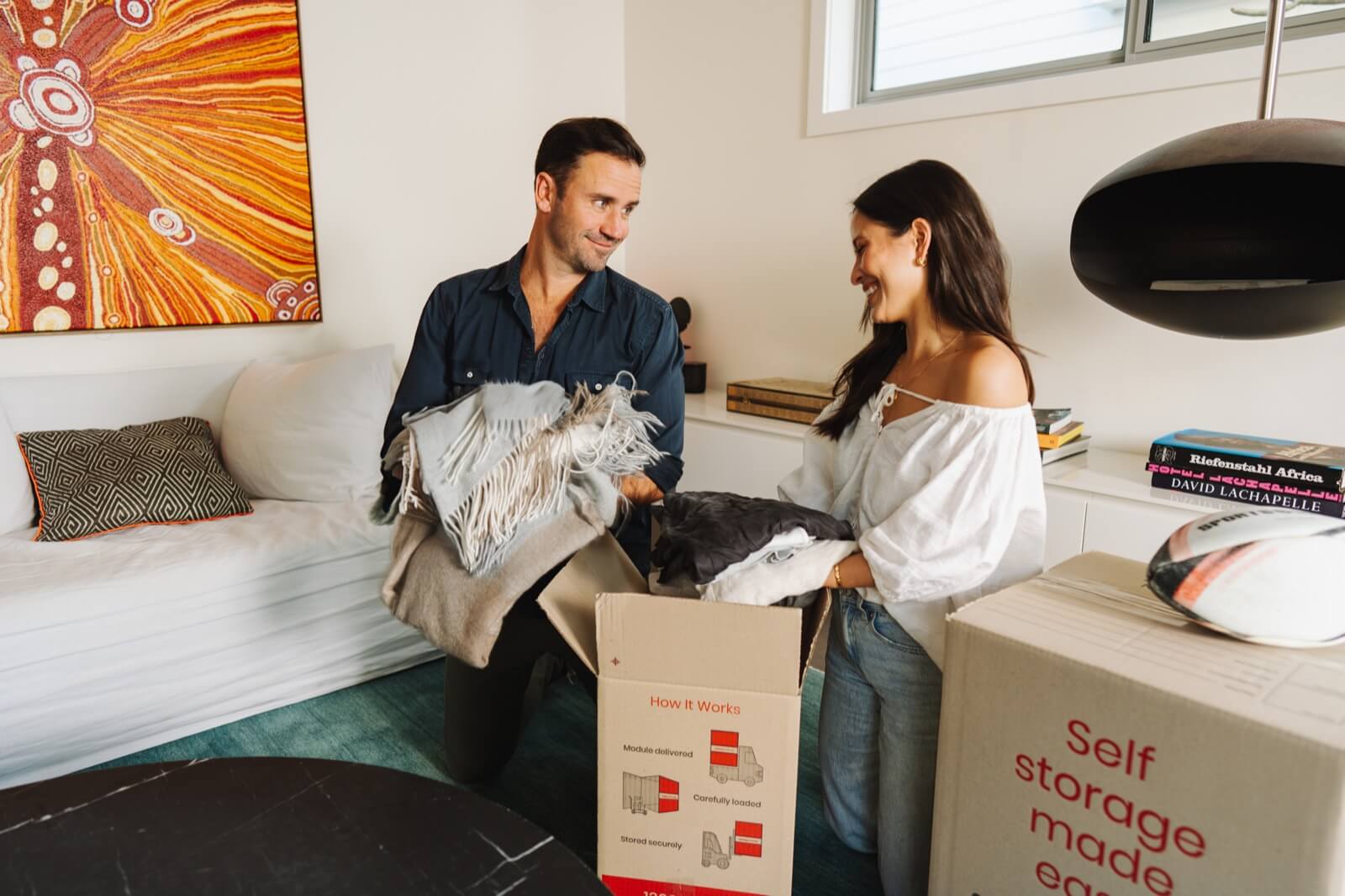 Customers packing boxes with Super Easy Storage