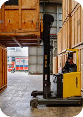 Storage facility interior with forklift
